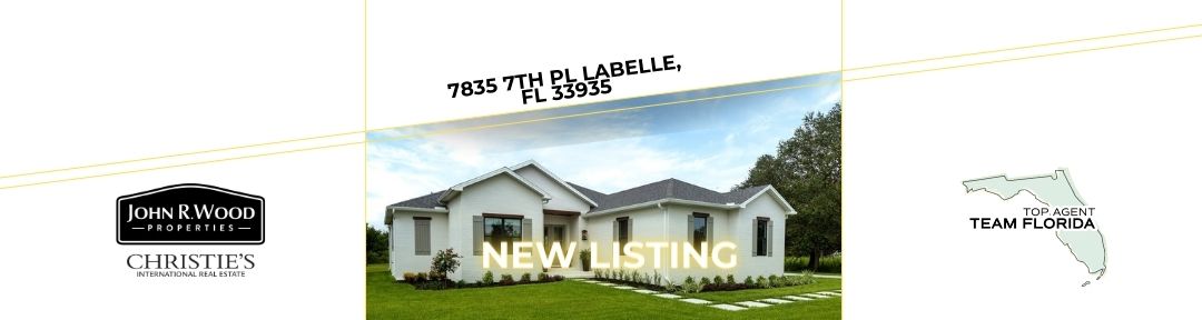 New listing photo for the 1.5 acre 3 Bed 2 bath and 2 Car Garage Fortson Home in Labelle Wheeler Estates showcasing the luxurious exterior, verdant lawn and greenery with a paved driveway for guests and family at 7835 7th Place
