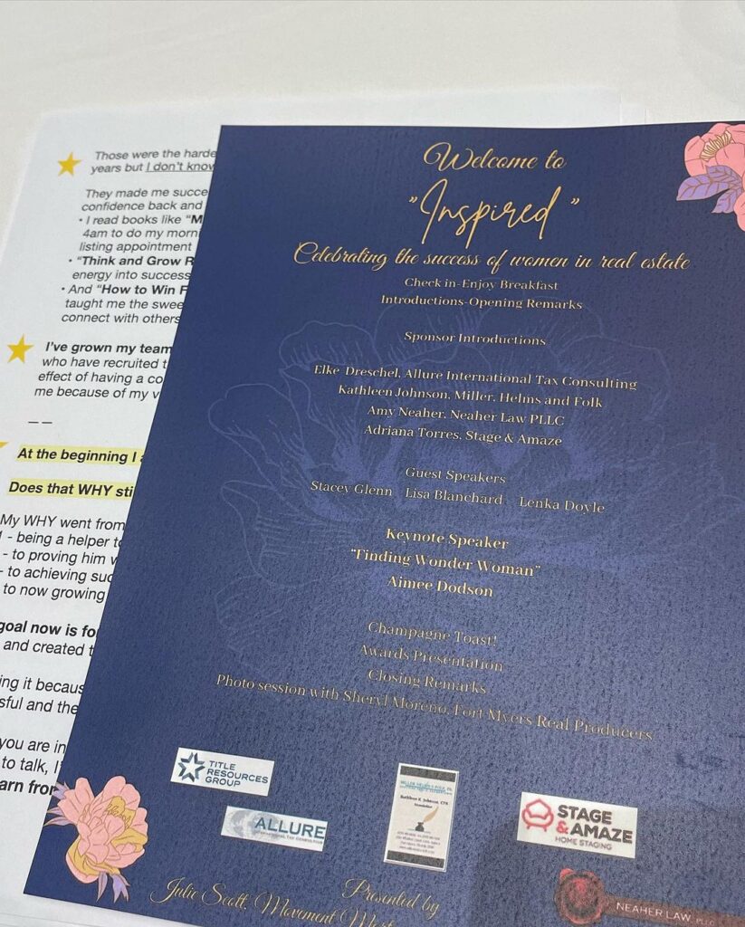 Photo of the program for the Inspired event.